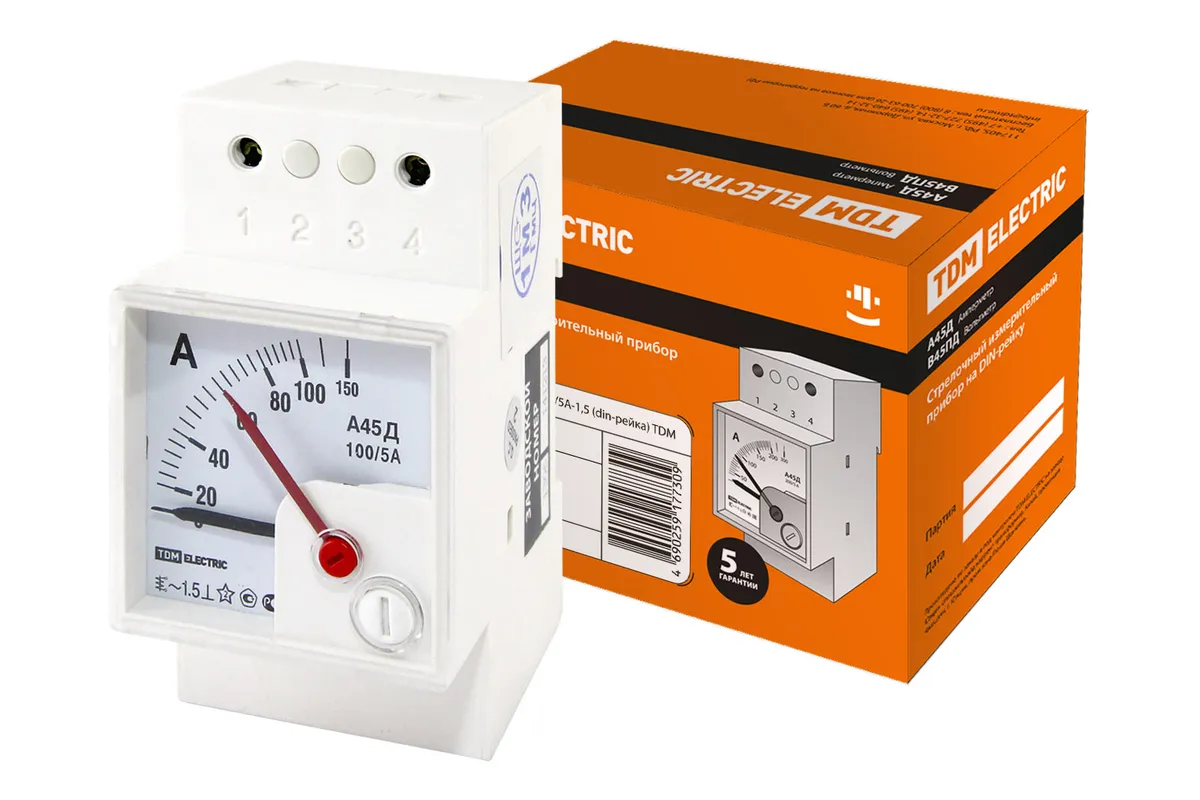 Амперметр А45Д  100/5А-1,5 (DIN-рейка) TDM SQ1102-0301