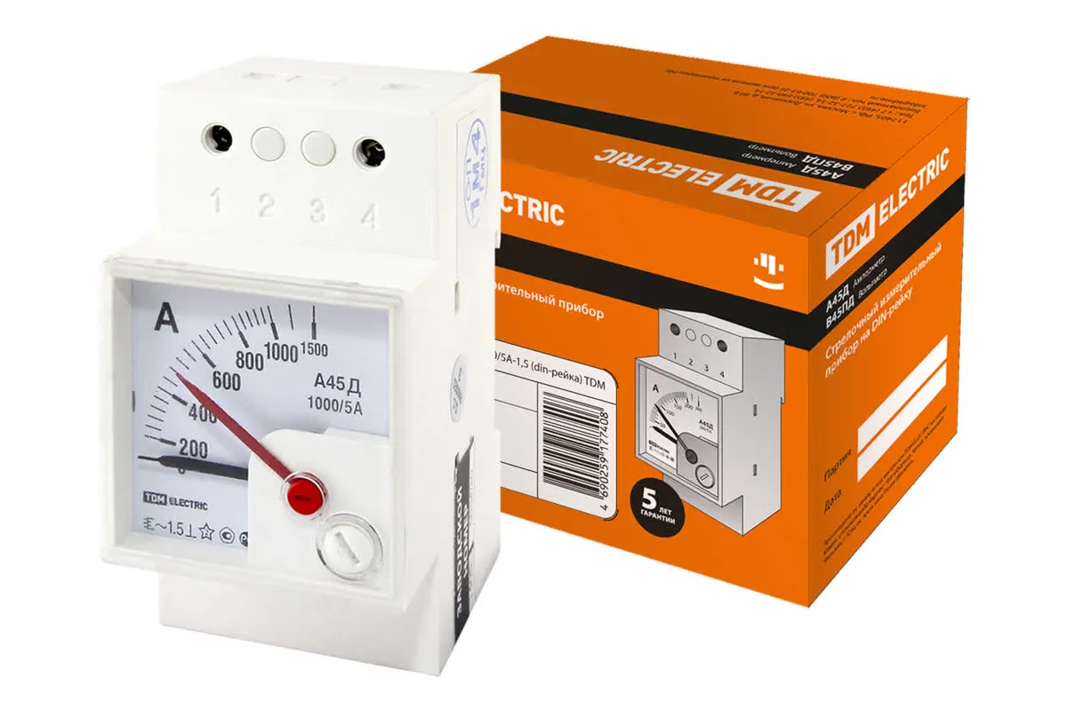 Амперметр А45Д 1000/5А-1,5 (DIN-рейка) TDM SQ1102-0306