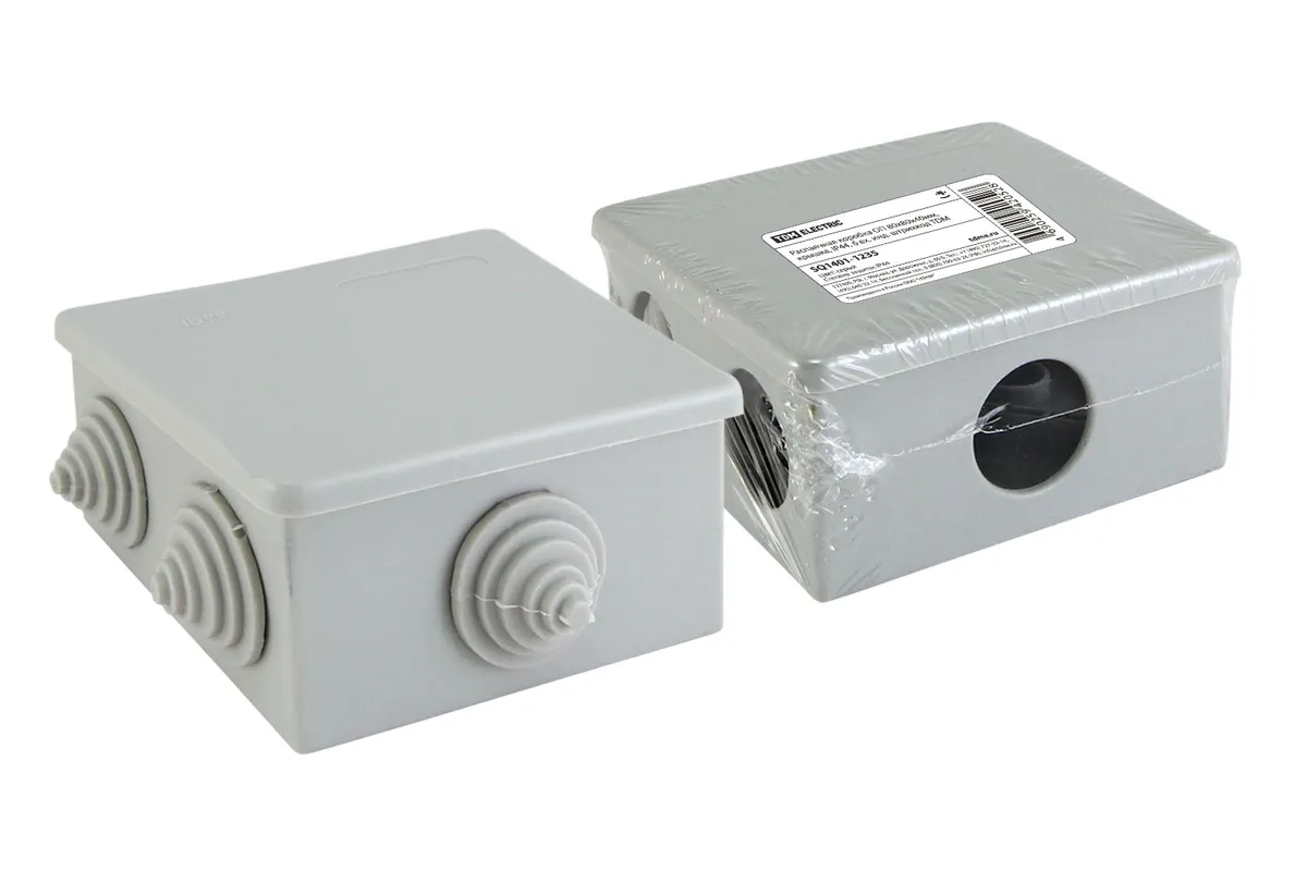 Распаячная коробка ОП 80х80х40мм, крышка, IP44, 6 вх. инд. штрихкод TDM SQ1401-1235