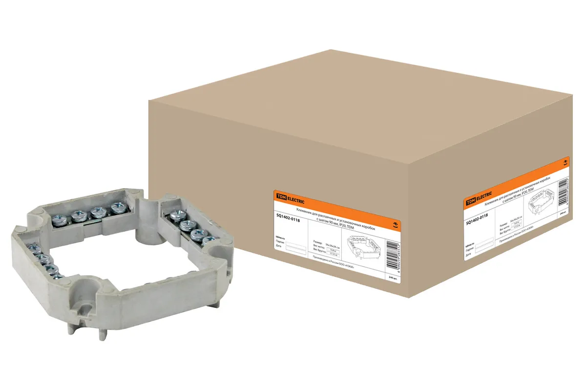 Клеммник для распаячных и установочных коробок с шагом 90мм, IP20, TDM SQ1402-0118
