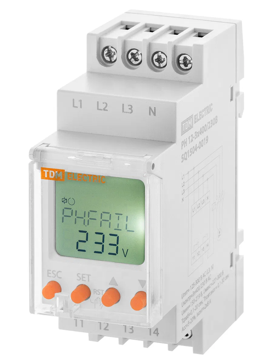Реле напряжения 3ф серии РН 12-3х400/230В (LCD-дисплей, 1нр+1нз-контакты) TDM SQ1504-0019