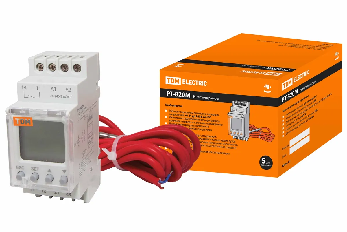 Реле температуры РТ-820M (-25+130C, 24-240В АС/DC, с датч. IP67, ЖК) TDM SQ1508-0002