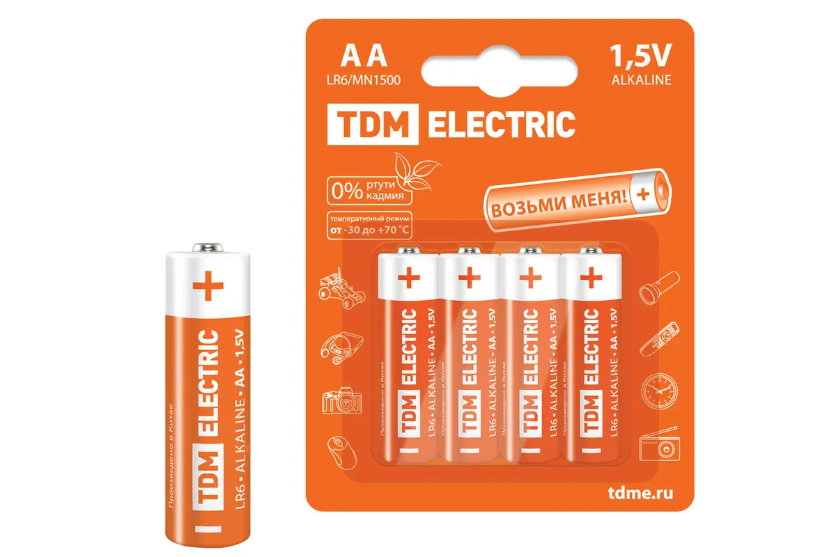 Элементы питания LR6 AA Alkaline 1,5V BP-4 TDM SQ1702-0003