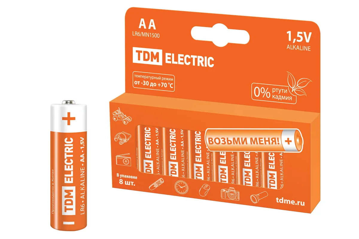 Элемент питания LR6 AA Alkaline 1,5V PAK-8 TDM SQ1702-0009