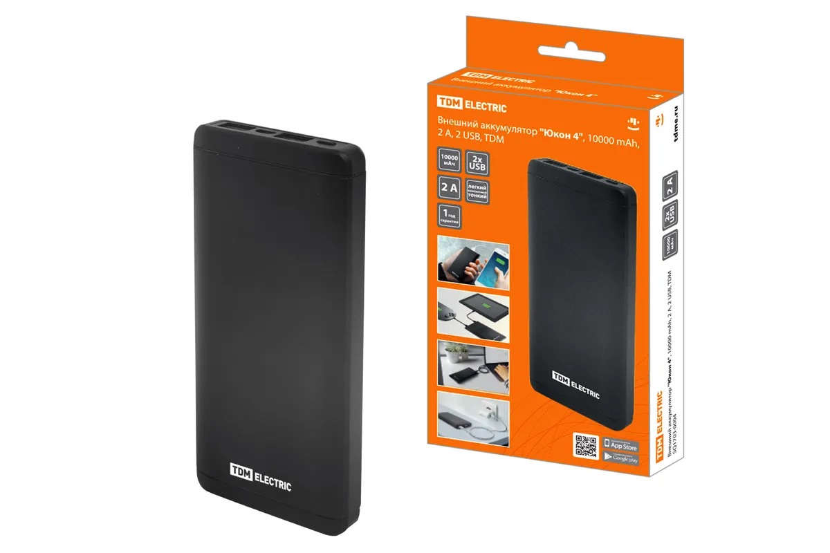 Внешний аккумулятор "Юкон 4", 10 000 mAh, 2 А, 2 USB, TDM SQ1703-0004