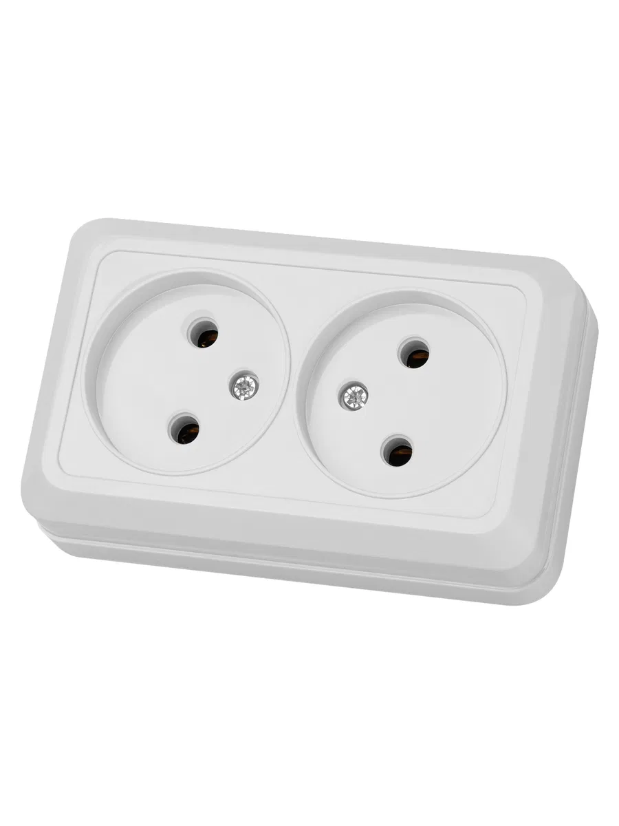 Розетка двойная 2П открытой установки IP20 10А 250В (керамика) белая "Ладога" TDM SQ1801-0112