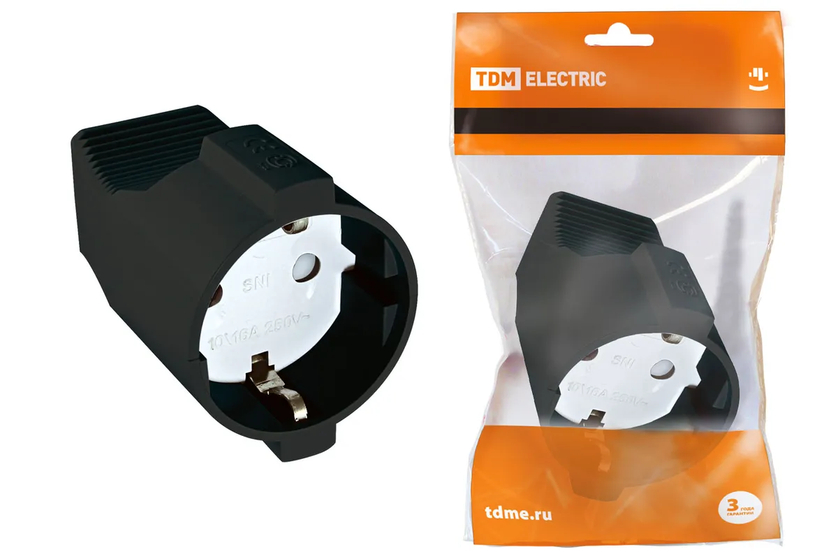 Кабельная розетка 2П+3 с з/ш 16А 250B черная TDM SQ1806-0032