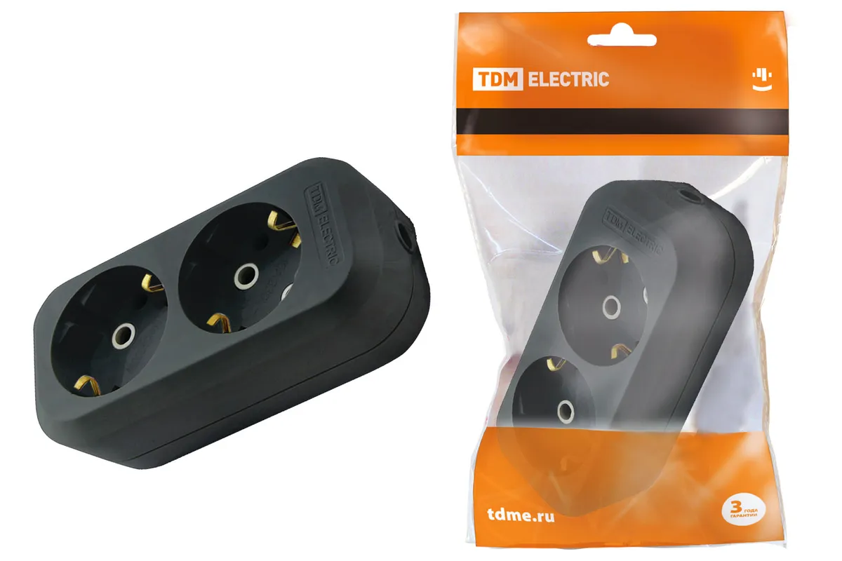 Колодка розеточная 2 гнезда 2П+З 16А 250В черная TDM SQ1806-0115