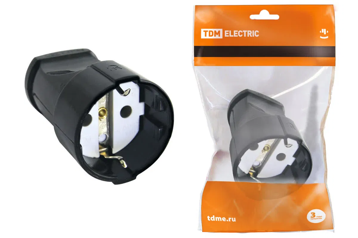 Кабельная розетка 2П+3 16А 250B черная TDM SQ1806-0132