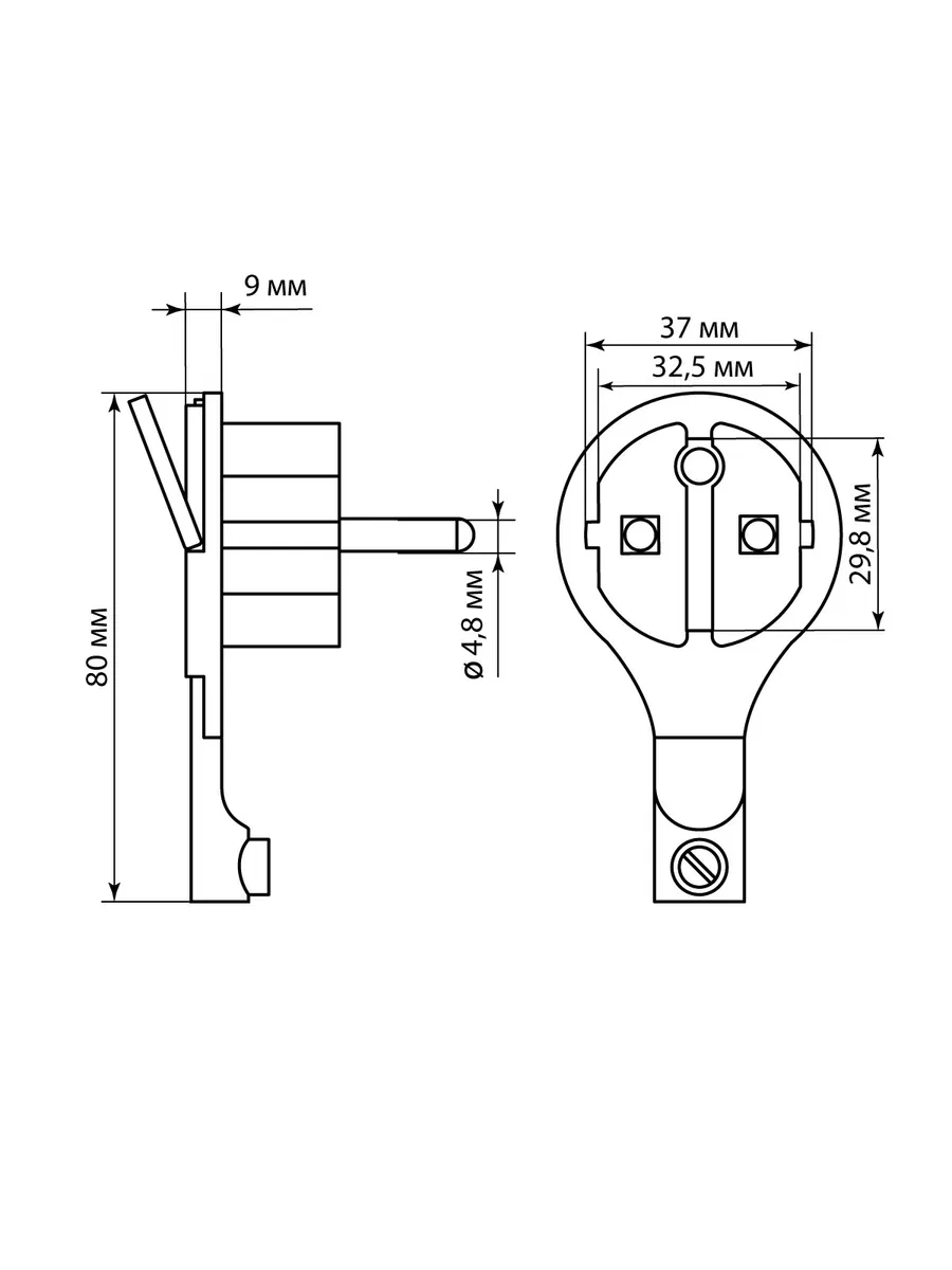 Вилка круглая плоская с кольцом белая 16А 250В TDM SQ1806-0195