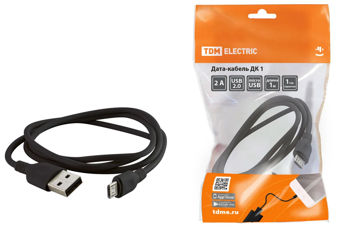 Дата-кабель, ДК 1, USB - micro USB, 1 м, черный, TDM SQ1810-0301
