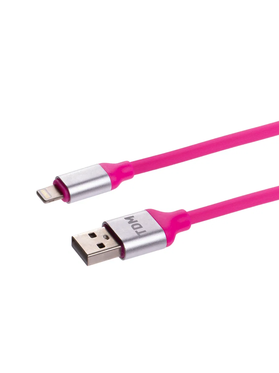 Дата-кабель, ДК 21, USB - Lightning, 1 м, силиконовая оплетка, розовый, TDM SQ1810-0321