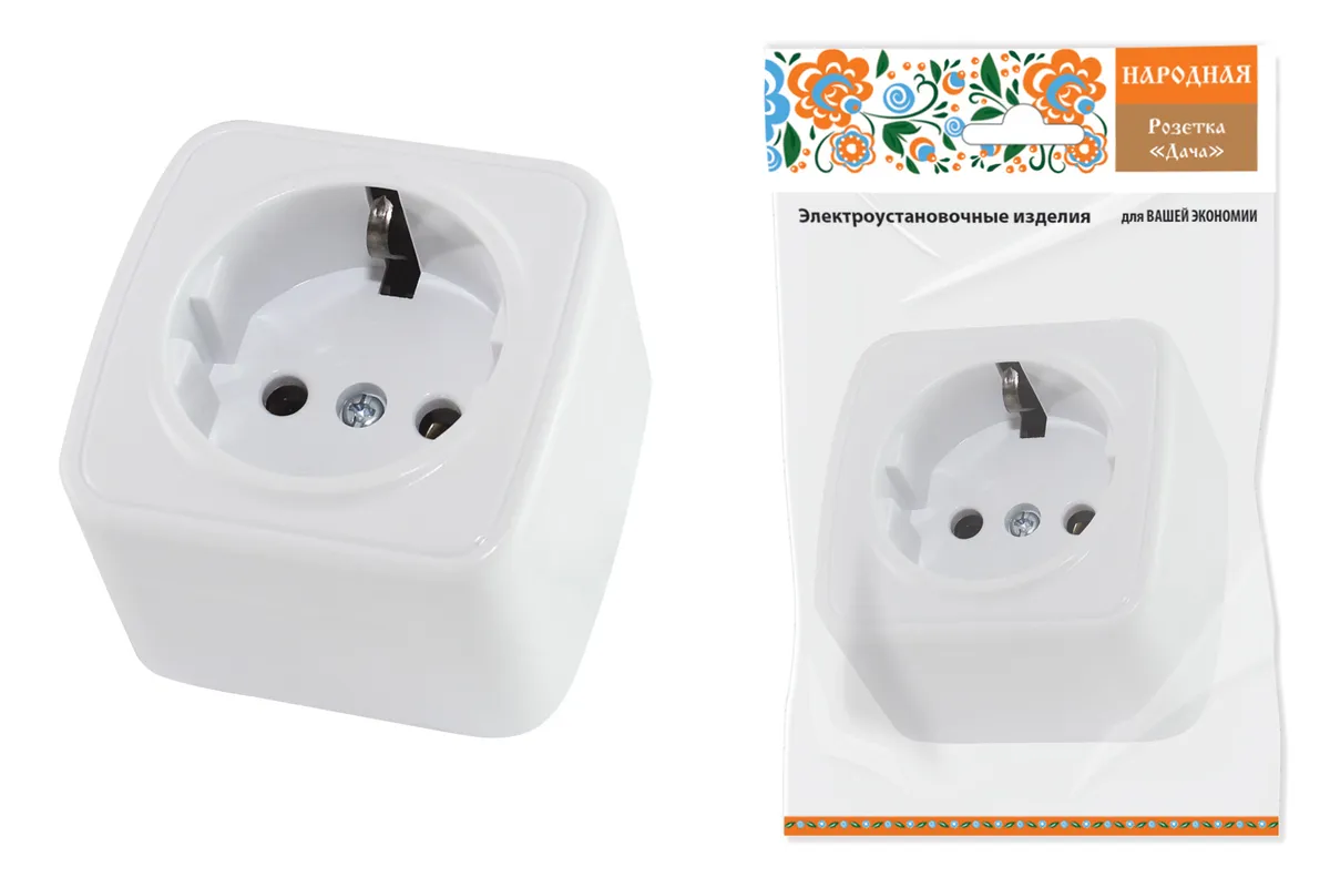 Розетка 2П+З открытой установки IP20 16А, белая "Дача" Народная SQ1824-0008 TDM ELECTRIC