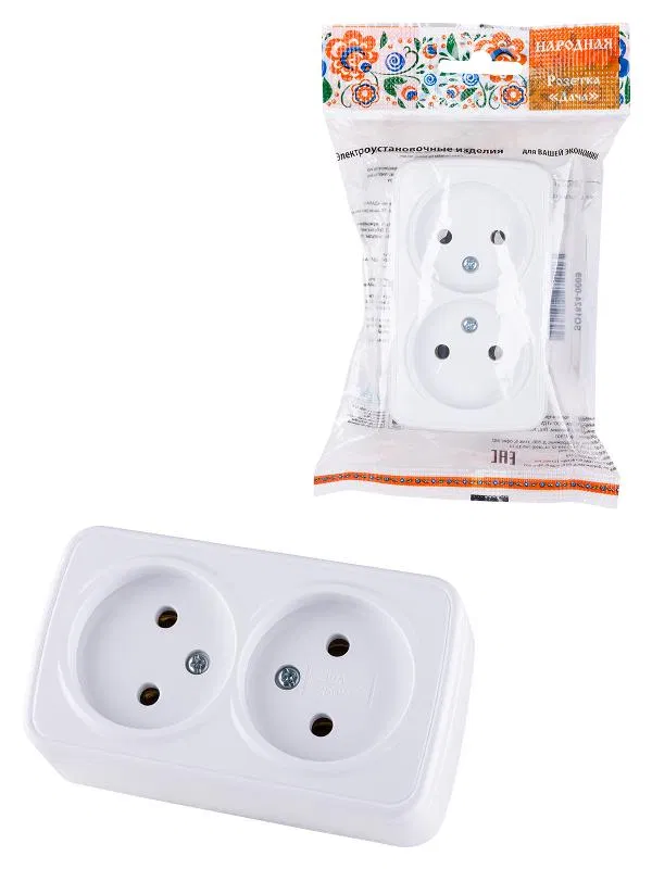 双位2P明装插座 IP20 10A 白色 "Дача" Народная SQ1824-0009 TDM ELECTRIC