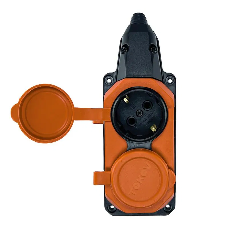 Колодка удлинителя 2-м с заземл. 16А IP44 каучук оранж. TOKOV TKE-C10-KK2-Z TOKOV ELECTRIC