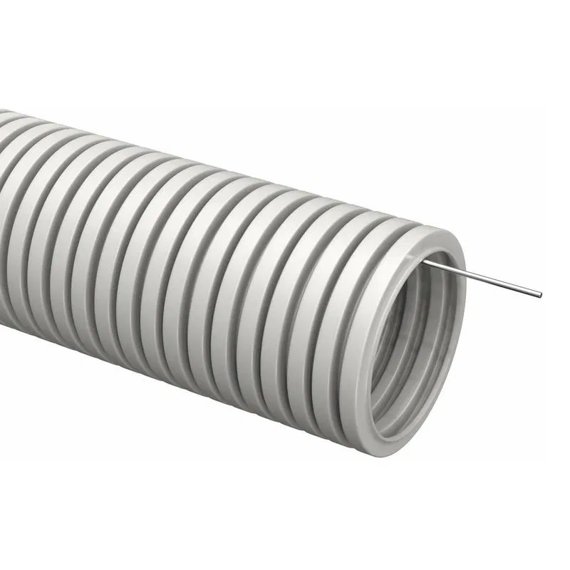 Труба гофрированная ПВХ тяжелая d32мм с протяжкой сер. (уп.25м) TOKOV ELECTRIC TKE-TG/P-32-TS-C06/25