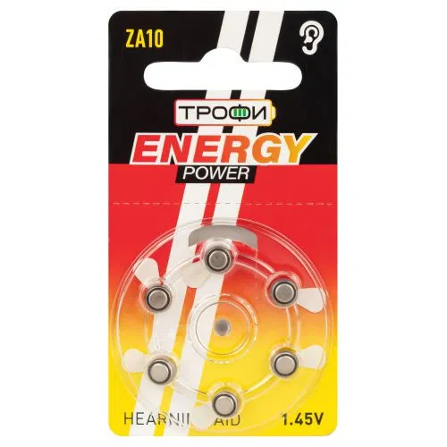 Элемент питания воздушно-цинковые для слухового аппарата ZA10-6BL ENERGY POWER Hearing Aid (блист.6шт) Трофи Б0057975