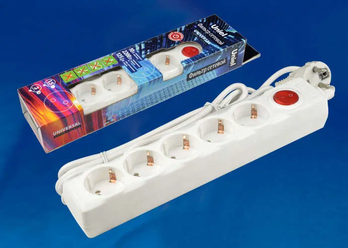 Extension cord with surge protector 5x3m with grounding 10A Universal SGSU5-3 WHITE PVS 3x0.75 overvoltage and short circuit protection Uniel UL-00001744