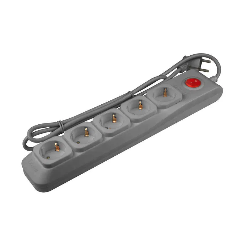 Extension cord with surge protector 5x1.5m with grounding 10A Lux SGSL5-1.5 GREY PVS 3x0.75 overvoltage and short circuit protection Uniel UL-00001752