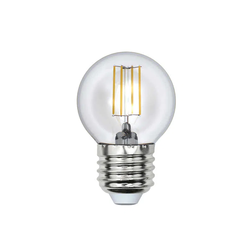 Лампа светодиодная LED-G45-5W/WW/E27/CL/DIM GLA01TR форма "шар" прозр. Air свет теплый бел. 3000К диммир. упак. картон Uniel UL-00002868