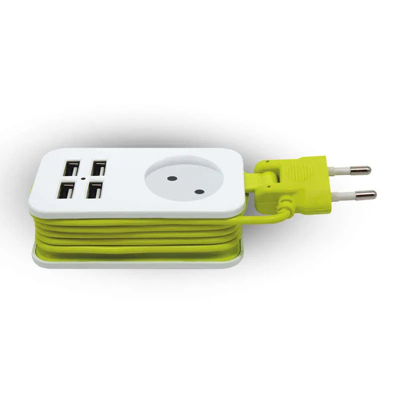 延长线 1x1.5m 无接地 Travel S-CT1-1.5U White-Green 4xUSB 2.1A 白/绿 Uniel UL-00003331