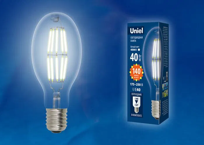Лампа светодиодная LED-ED90-40W/DW/E40/CL GLP05TR колба прозр. свет дневной бел. 6500К упак. картон. Uniel UL-00003763