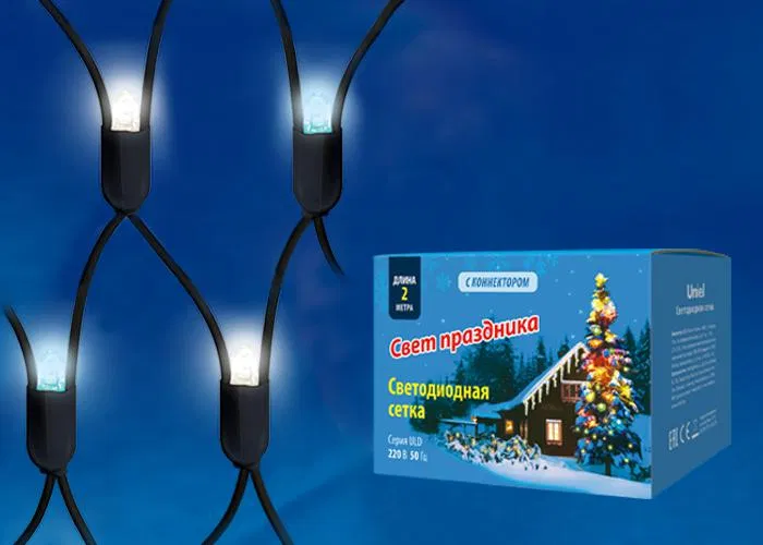 Сетка светодиодная ULD-N2015-288/SBK WHITE-BLUE IP67 статическое свечение 2х1.5м соединяемая бел./син. свет провод черн. Uniel UL-00005485