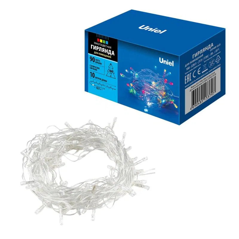 LED Garland ULD-S1000-090/STA MULTI IP20 10m 90 diodes multicolored light transparent wire Uniel UL-00007179