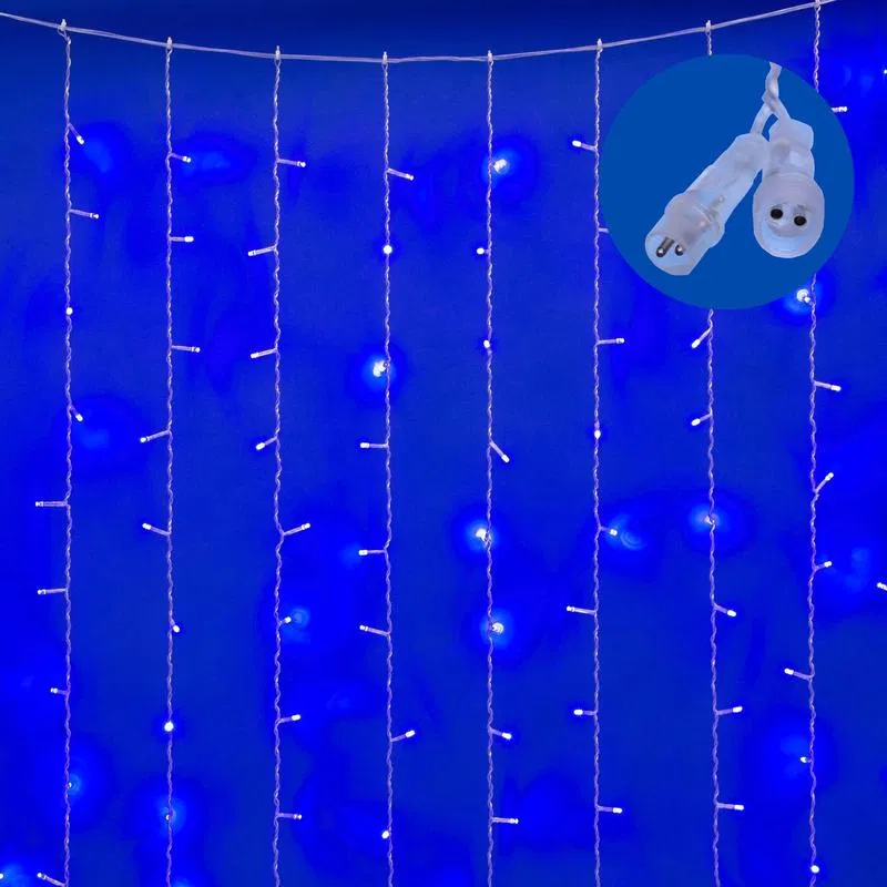 LED curtain with static glow ULD-C3020-240/STK BLUE IP44 3x2m connected 240 diodes blue light transparent wire Uniel UL-00007211