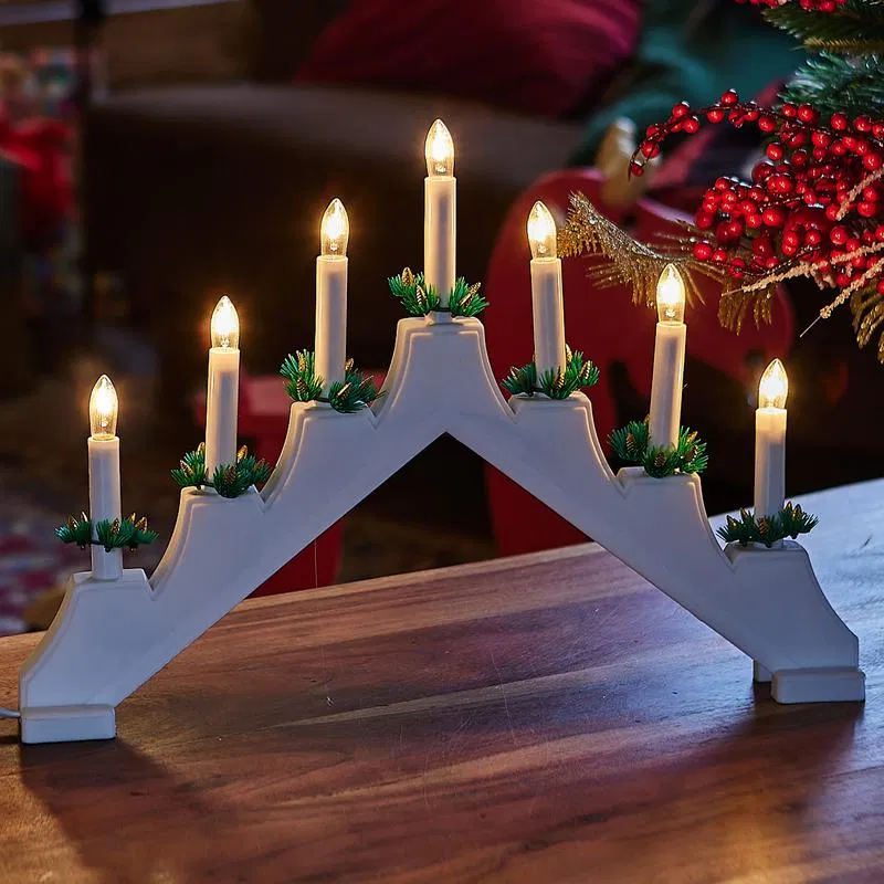 Figure "New Year's Hill" UDL-L7101-007/SWA/WW WHITE BRIDGE 39.5x30.5cm 7 incandescent mini lamps warm white light plastic body Uniel UL-00007388