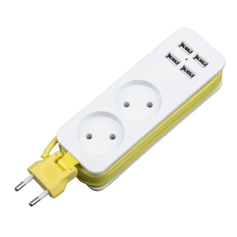 延长线 2x15m 无接地 10A Travel S-CT2-15U WHITE/GREEN 2插座 4USB (21A) 白色/绿色 Uniel UL-00011134