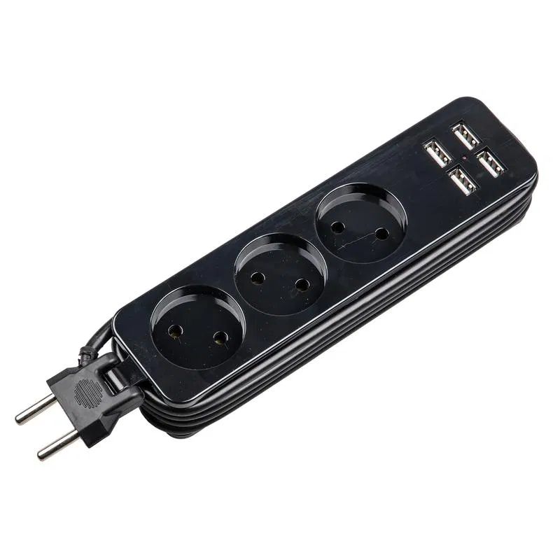 延长线 3x18m 无接地 10A Travel S-CT3-18U BLACK 4USB (31A) 黑色 Uniel UL-00011137