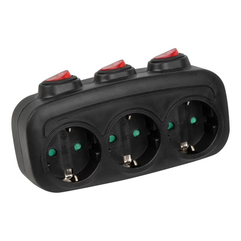 带开关网络插座 S-GES3-16OB BLACK 含3个插座 16A 3500W 黑色 Uniel UL-00011240