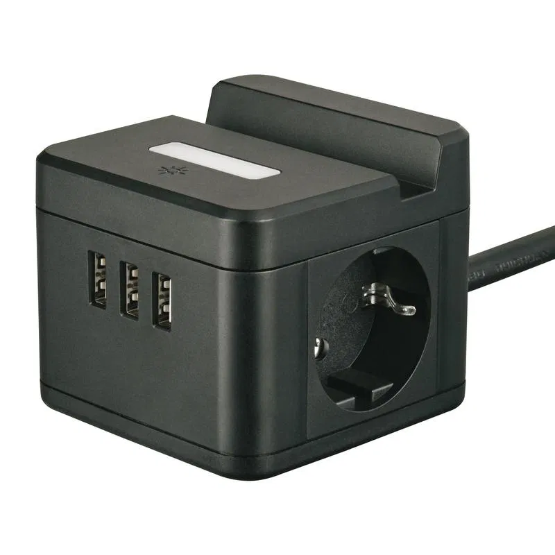 2x15m 带接地延长线 16A Standard S-GCD2-15SBUH BLACK 3 USB 手机支架 黑色 Uniel UL-00011252