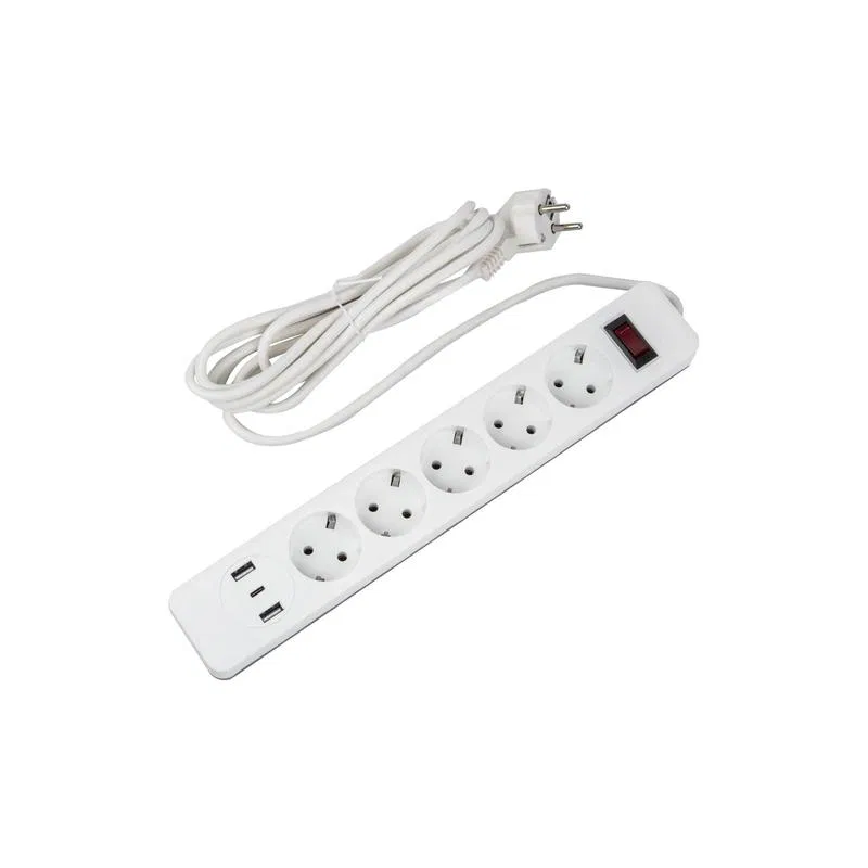 网络插线板 5х3m 带接地 10A Standard S-GSR5-3 U2C1 WHITE/GREY ПВС 3х075 2USB + 1TYPE C 2500Вт 白/灰 Uniel UL-00012109