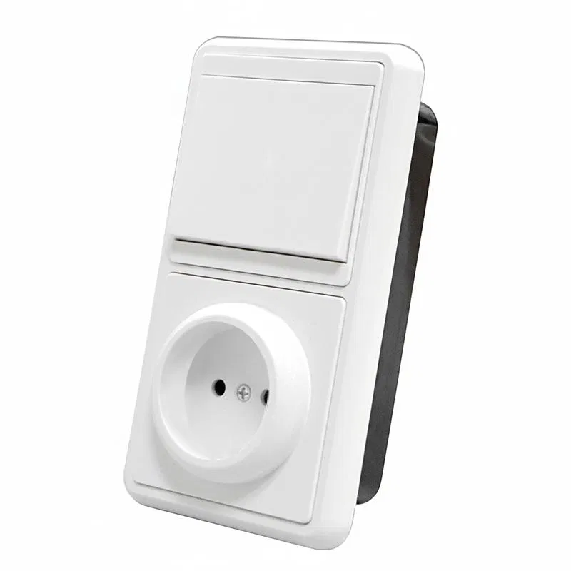 Combined block SP BKVR 1-cl. switch + socket without grounding vertical white Universal 2065
