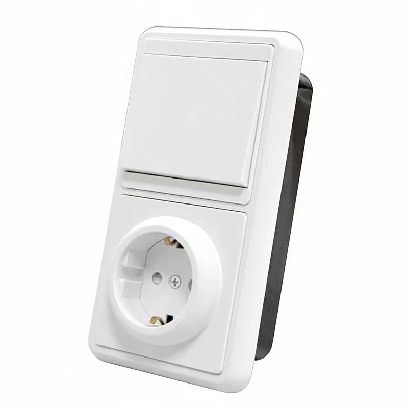 Combined block SP BKVR 1-cl. switch + socket with grounding protective shutters vertical white Universal 2068