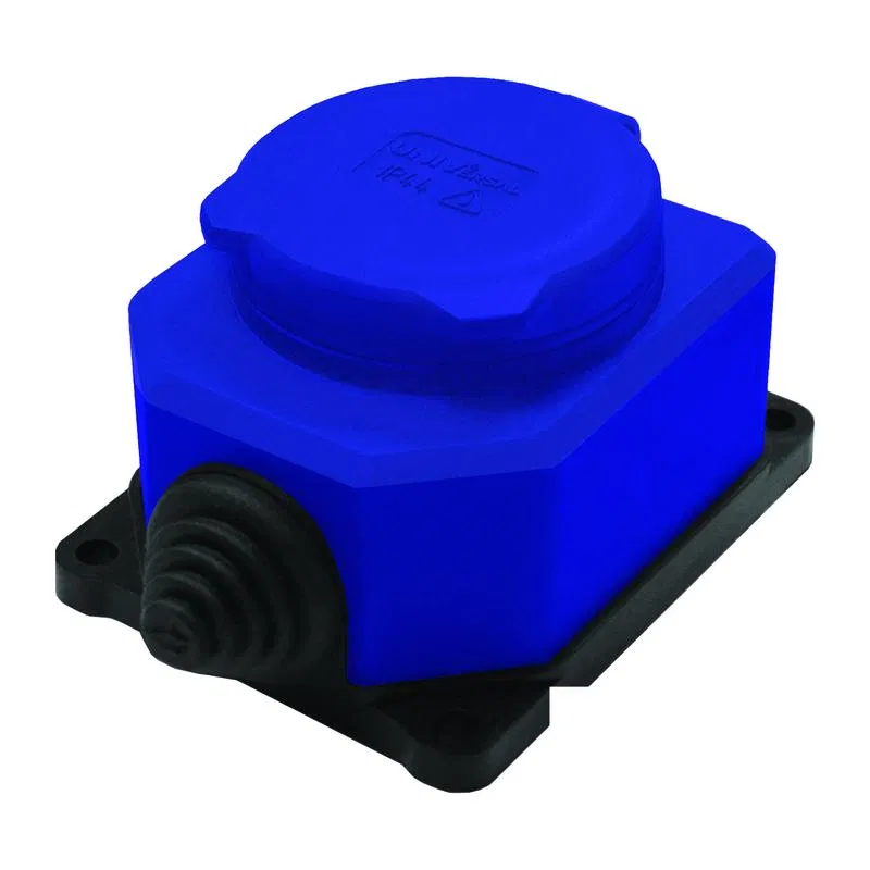 "КОМПАКТ" 壁挂式插座 1-m 1f IP44 16A 蓝色橡胶 UNIVersal 3047