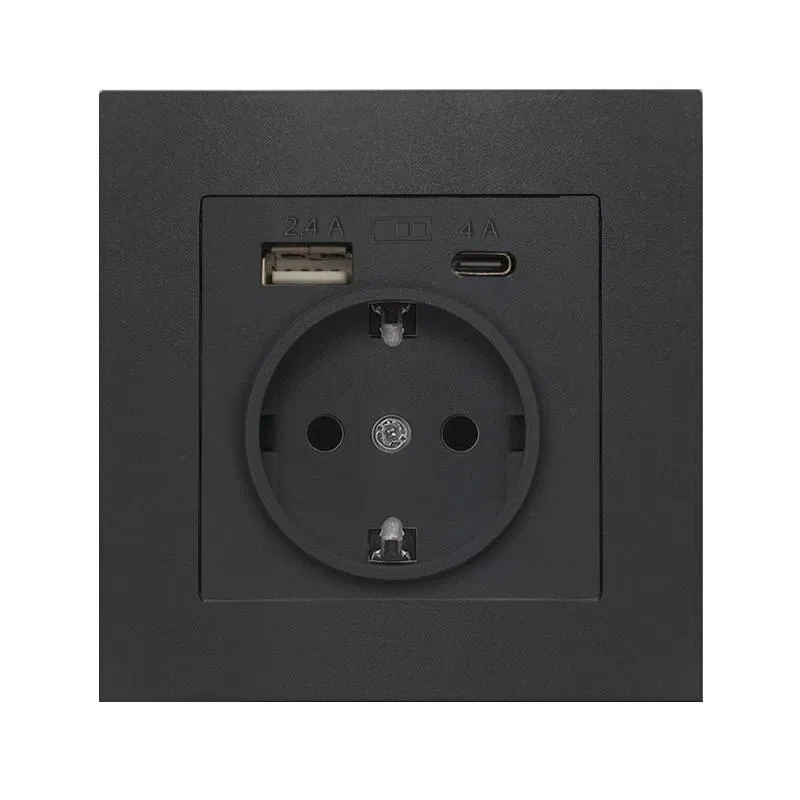 Розетка СП Афина 16А с заземл. с 2-мя заряд. устр. USB 5В тип А(2.4А)+С(4А) в сборе графит Universal А0056-Gr