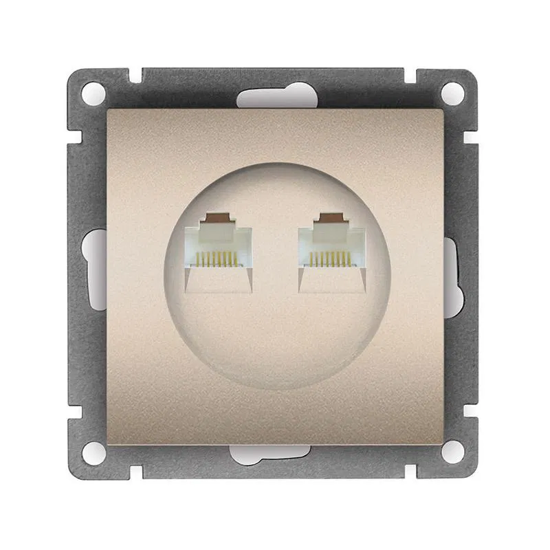 Розетка компьютерная 2-м СП Афина RJ45 кат.5E механизм шампань Universal A1086-Br