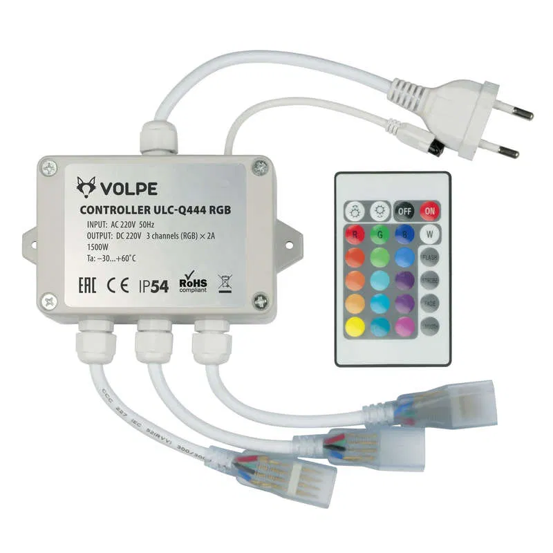 ULC-Q444 RGB WHITE controller for controlling RGB ULS-5050 LED strips 220V 3 outputs 1440W with IR remote control Volpe UL-00002275