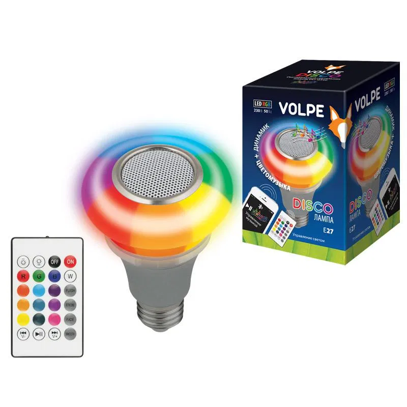 Светильник светодиодный ULI-Q340 5W/RGB/E27 SILVER Диско с динамиком и Bluetooth 220В серебр. Volpe UL-00003997