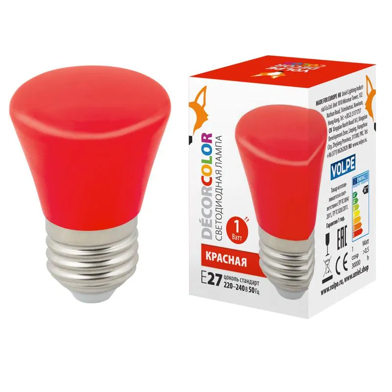 Лампа светодиодная LED-D45-1W/RED/E27/FR/С BELL Колокольчик 1Вт матовая красн. E27 декоративная (упак. картон) Volpe UL-00005638