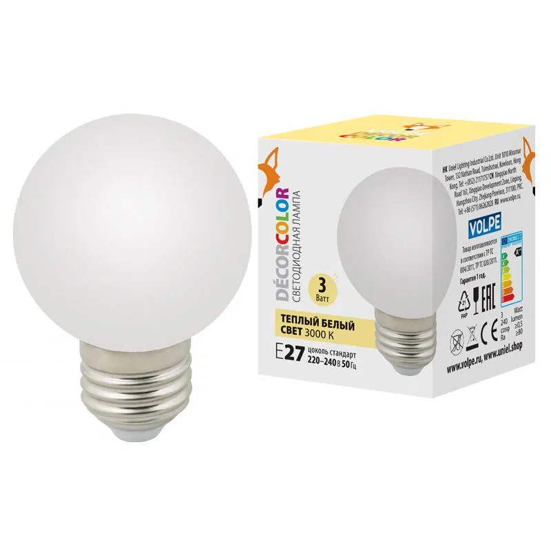 装饰 LED 灯泡 LED-G60-3W/3000K/E27/FR/С Шармат 3000К 纸盒包装 Volpe UL-00006955