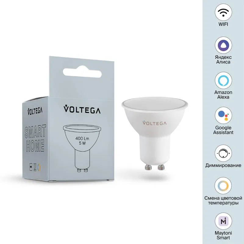 Лампа светодиодная Wi-Fi MR16 5Вт 2700К-6500К GU10 MIX DIM Voltega 2425