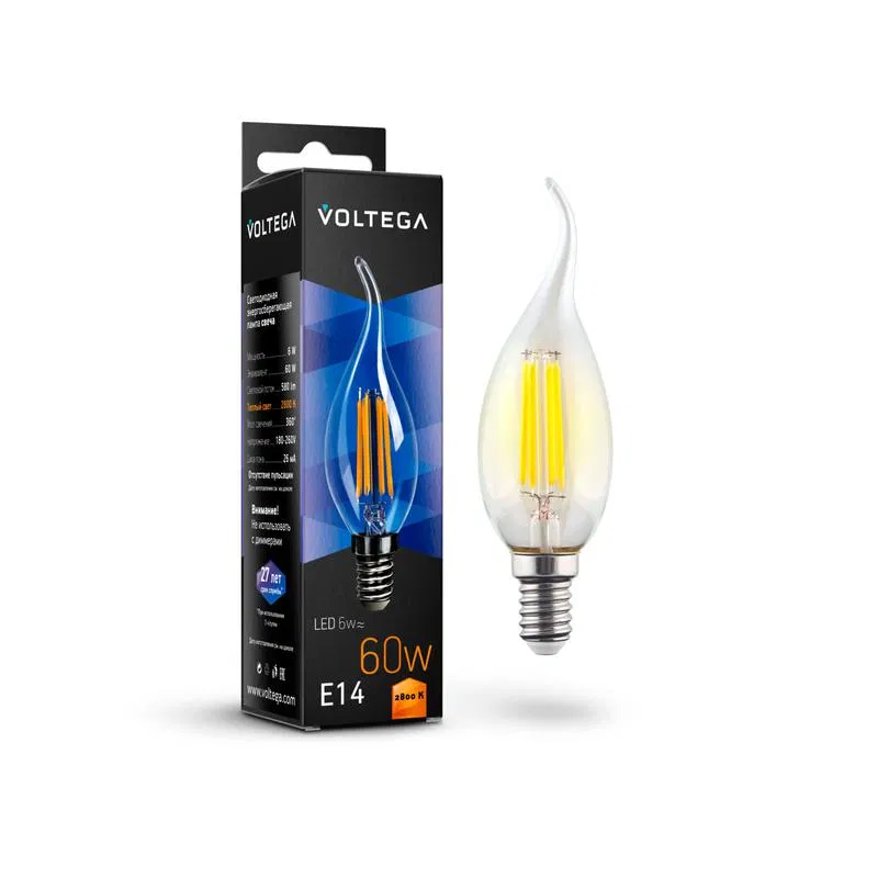 Лампа светодиодная Crystal Candle wind 6Вт 2800К E14 Voltega 7017