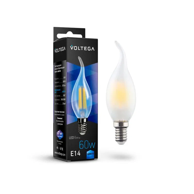 Лампа светодиодная Crystal Candle wind matt 6Вт 4000К E14 Voltega 7026