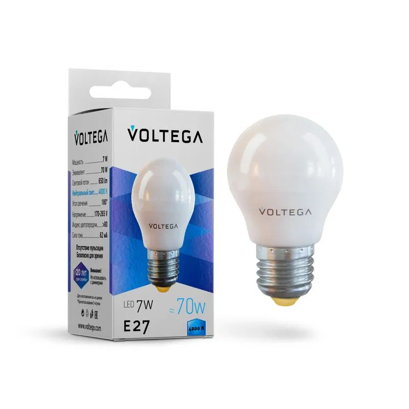 Лампа светодиодная Simple Globe 7Вт 4000К E27 Voltega 7053