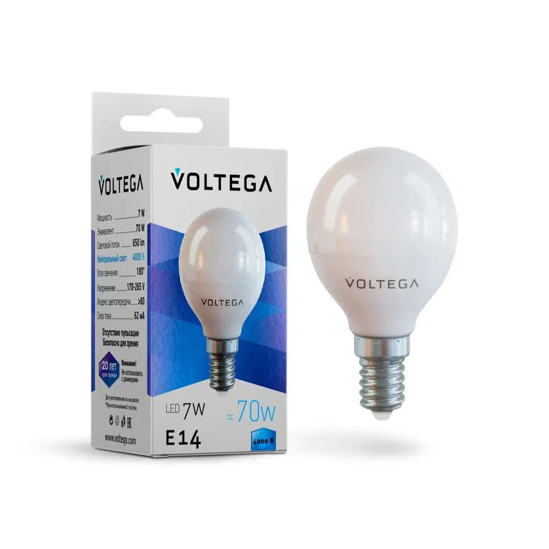 Лампа светодиодная Simple Globe 7Вт 4000К E14 Voltega 7055