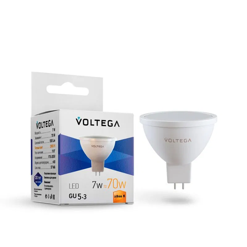 Лампа светодиодная Simple MR16 7Вт 2800К GU5.3 110град. Voltega 7058